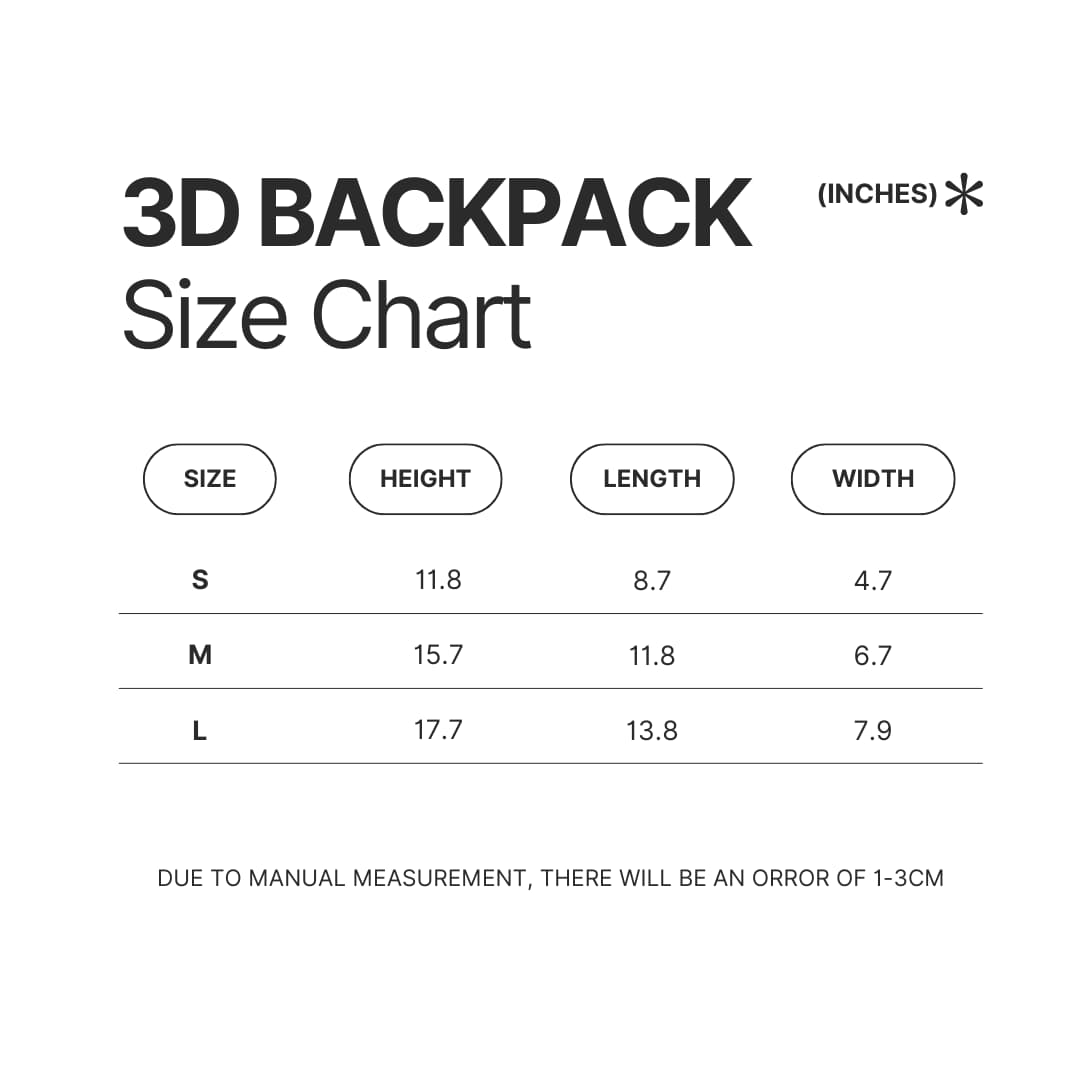 3D Backpack Size Chart - Black Pink Merch