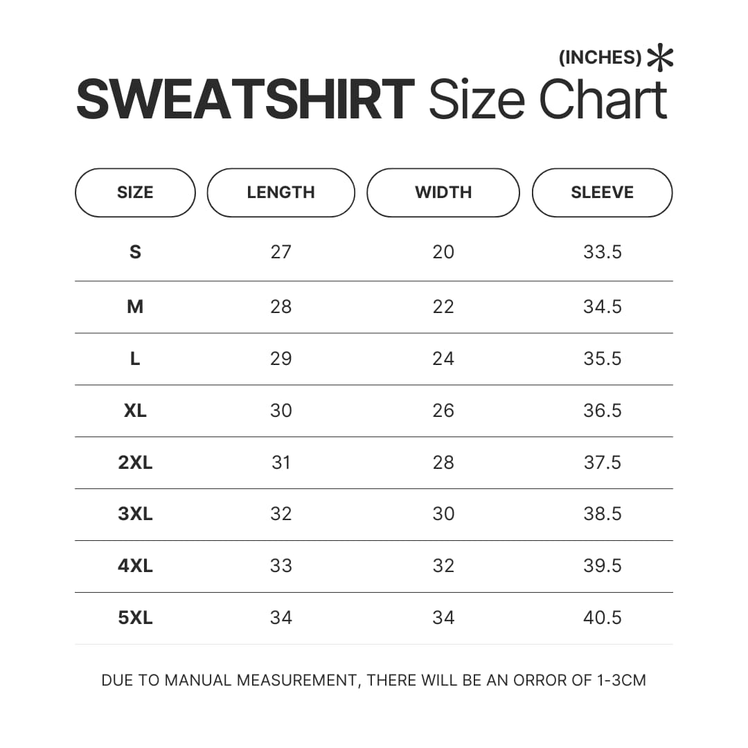 Sweatshirt Size Chart - Black Pink Merch