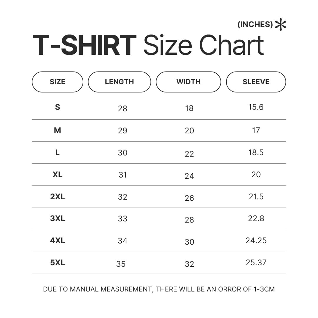 T shirt Size Chart - Black Pink Merch