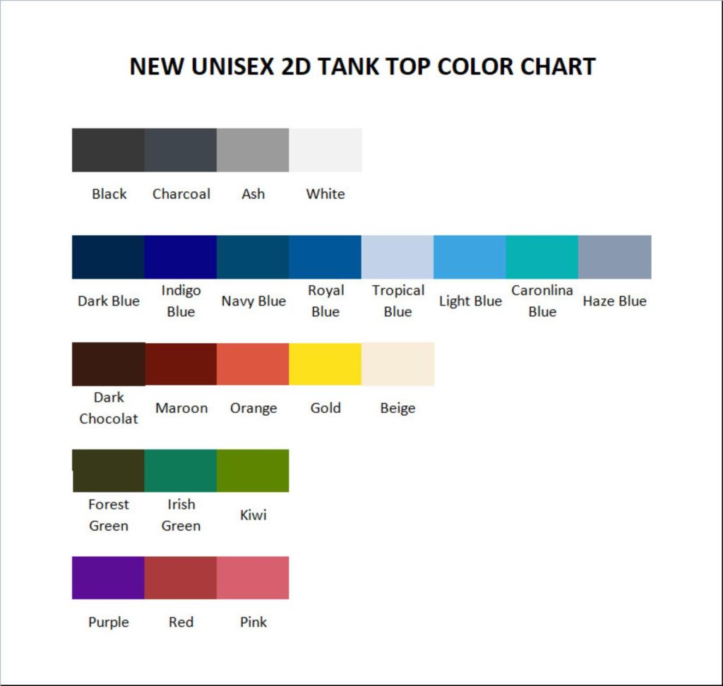 tank top color chart - Black Pink Merch